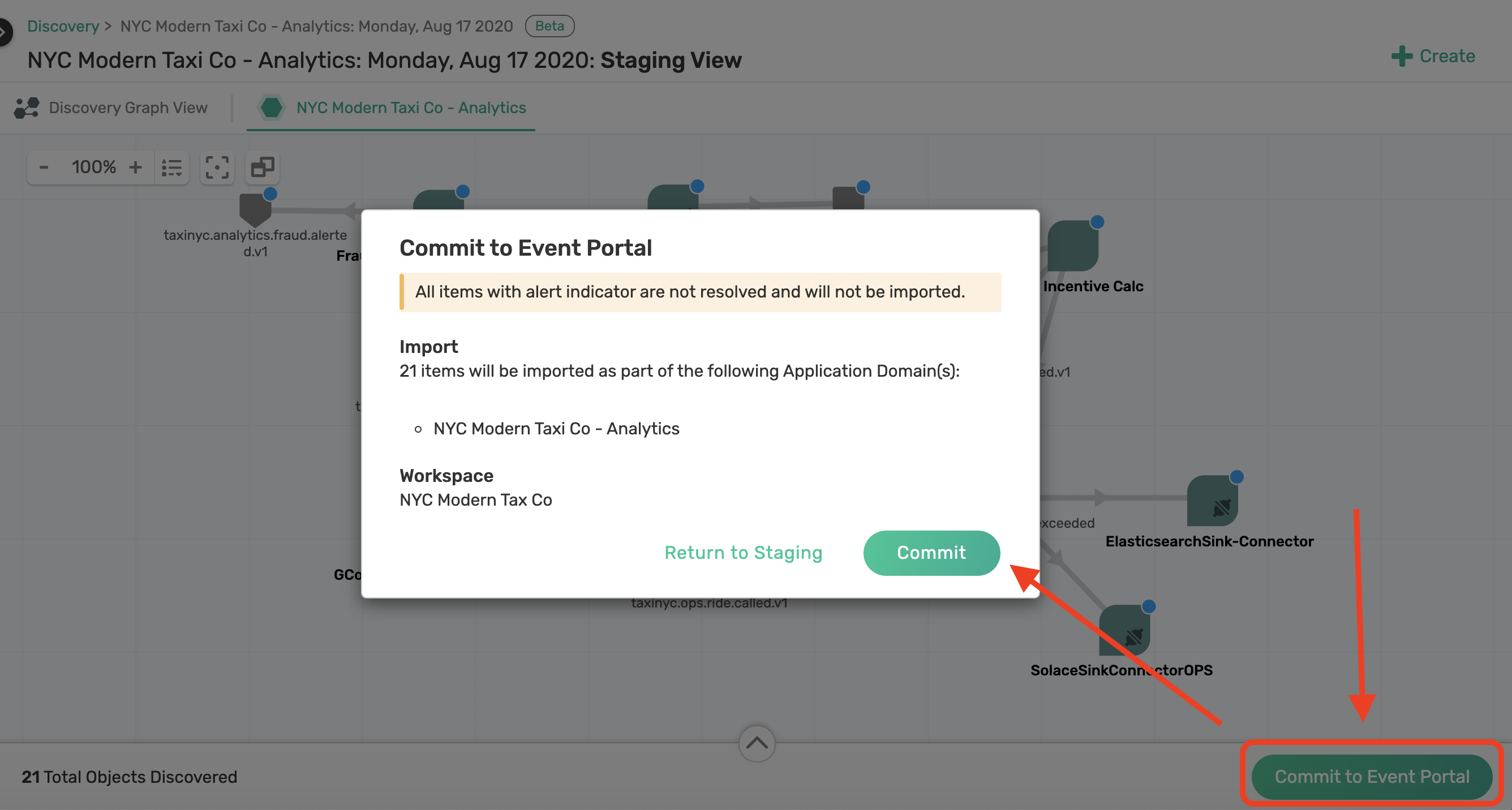 Commit to Event Portal